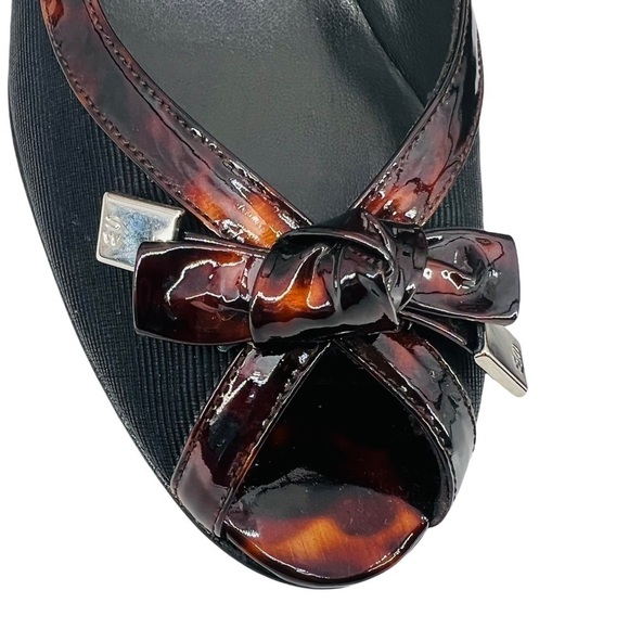 STUART WEITZMAN Fabric Open Toe Heel Patent Leather Tortoise Trim Size 8.5N - Picture 6 of 7